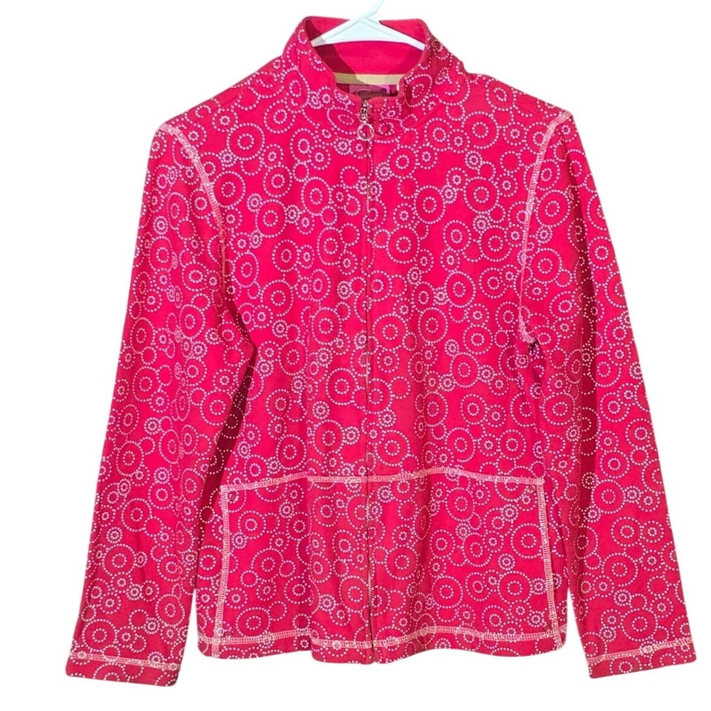 Pappagallo Full Zip Mock Neck Jacket PM Pink White Geometric Women Petite Medium